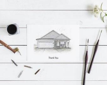 Realtor Thank You Card: Custom House Sketch Portrait (Envelopes Included)