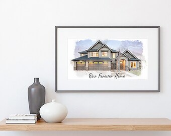 Personalized Home Portrait: Custom Watercolor House Painting