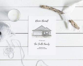 Custom House Sketch Moving Announcement Card: Address Change