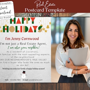 Plantilla de postal navideña inmobiliaria / Marketing inmobiliario navideño / Tarjetas navideñas inmobiliarias / Agricultura navideña para agentes inmobiliarios