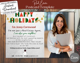 Real Estate Holiday Postcard Template | Holiday Real Estate Marketing | Real Estate Holiday Cards | Realtor Holiday Farming