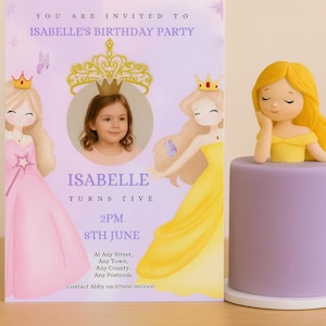 Editable Princess Birthday Invitation with Photo – Pink and Purple Royal Party – Text & Photo Editable Canva Template – Instant Download
