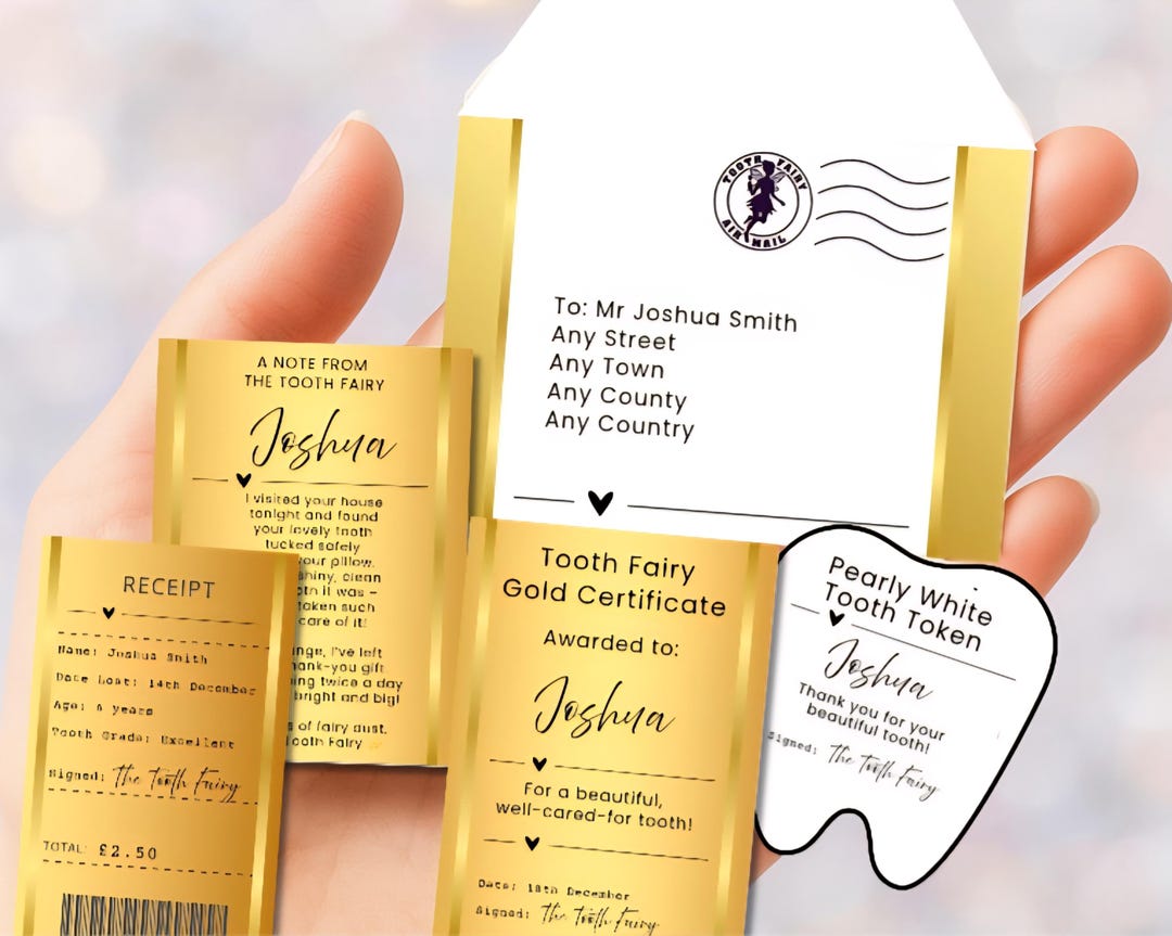 Editable Tooth Fairy Letter Set: Gold Certificate, Receipt, Token ...