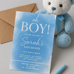 Oh Junge! Baby Shower 5-teiliges Set (bearbeitbar). Babypartyeinladung, Buch, Windeln, Dankeskarte, Geschenkkarte - Passend zu anderen Artikeln aus meinem Angebot