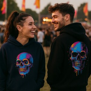 Neon Bear Skull Sweatshirt - Edgy Streetwear Graphic Crewneck For Urban Fashion