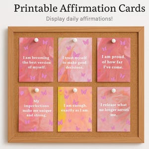 Tarjetas de afirmación de amor propio imprimibles: 24 citas positivas con temática de mariposas para la confianza, la curación y el crecimiento: descarga digital.
