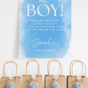 Oh Boy! Baby Shower Signs: Blue Watercolor Theme (Printable, Editable in Canva)