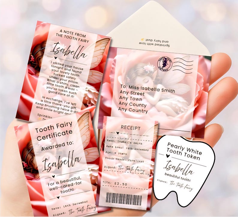 Tooth Fairy Letter Printable – Rose Fairy Certificate, Receipt ...