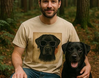 Retro Black Labrador in Sunglasses T-Shirt, Vintage Dog Tee, Gift for Dog Dad