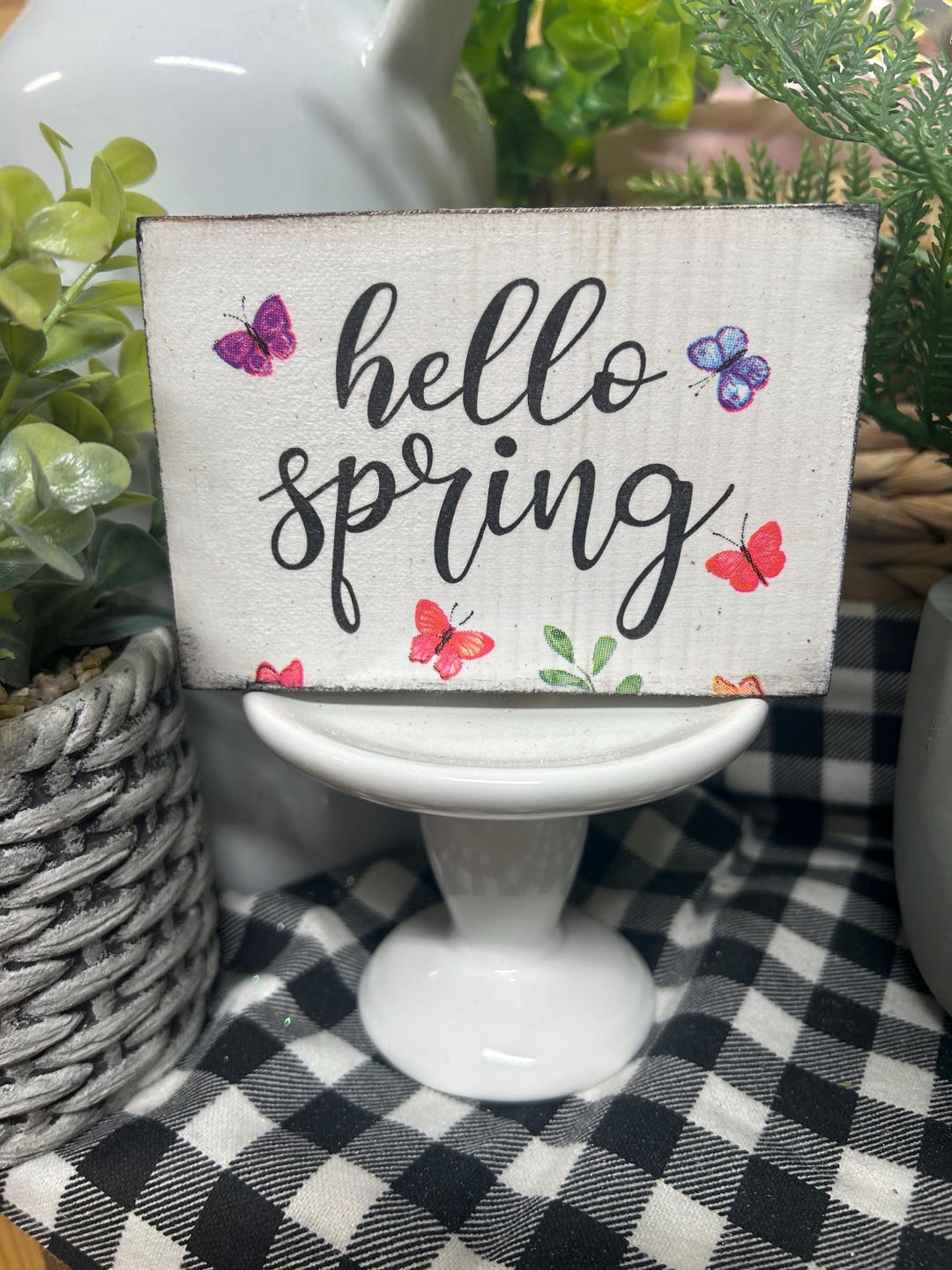 Hello Spring Butterfly Mini Stacking Wood Block Sign - Etsy