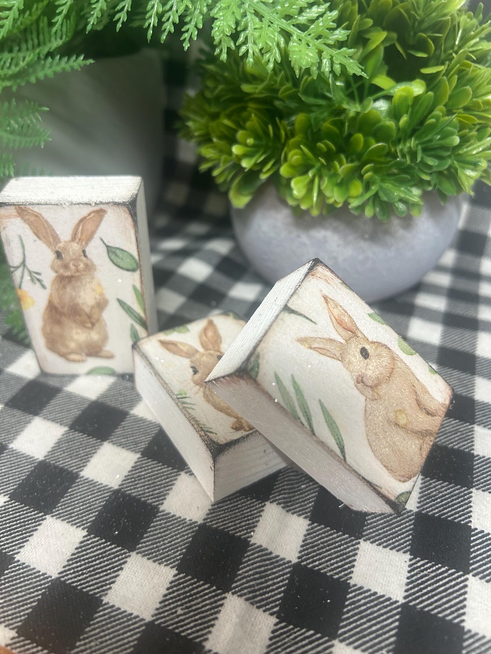 Teddy Blocks Rabbit Bunny Rabbit Mini Blocks Set 3 Bunnies Spring Easter Wood Tiny Signs ...