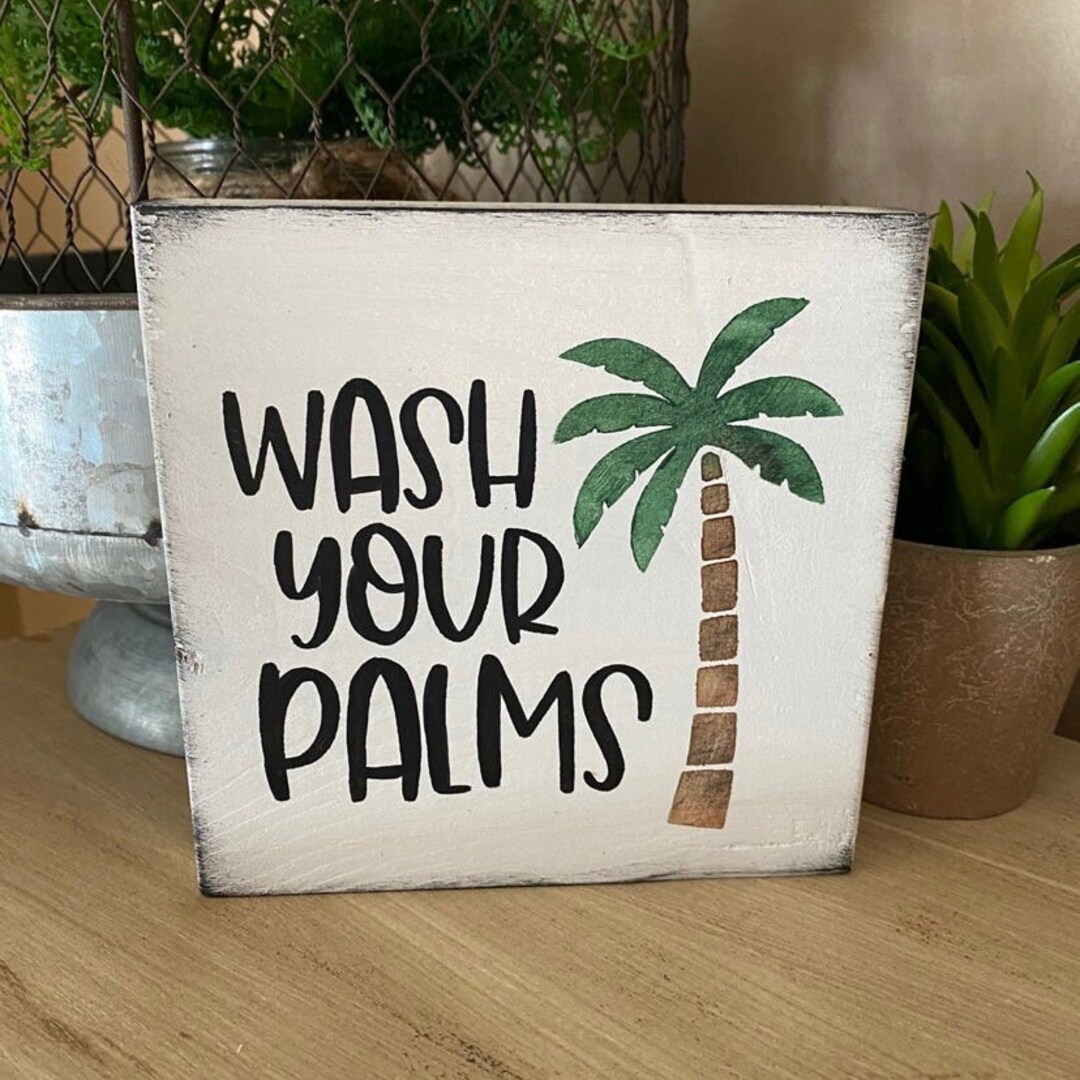 Wash Your Palms Bathroom Tropical Wooden Block Sign - Etsy