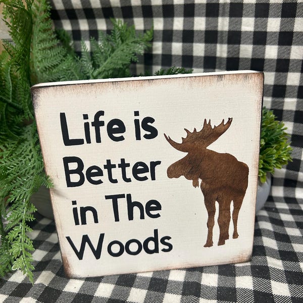 Deer cabin theme wooden block signs moose bear log home camper decor