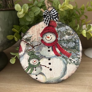 Mom and kid snowman Christmas tree ornament