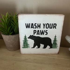 Farmhouse bathroom bear bottoms welcome bathroom rustic wooden block sign