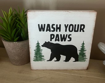 Farmhouse bathroom bear bottoms welcome bathroom rustic wooden block sign