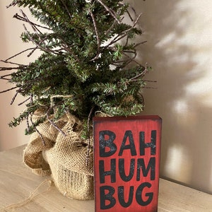 Bah humbug Christmas country home holiday wooden sign mini tray decor