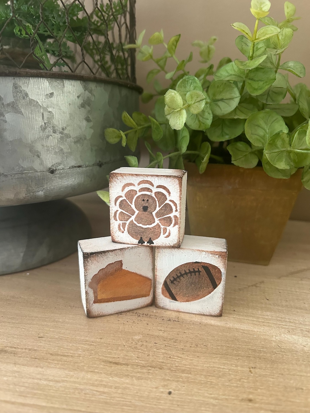 Mini Block Turkey Turkey Football Pie 3 Piece Mini Wooden Block Set - Etsy