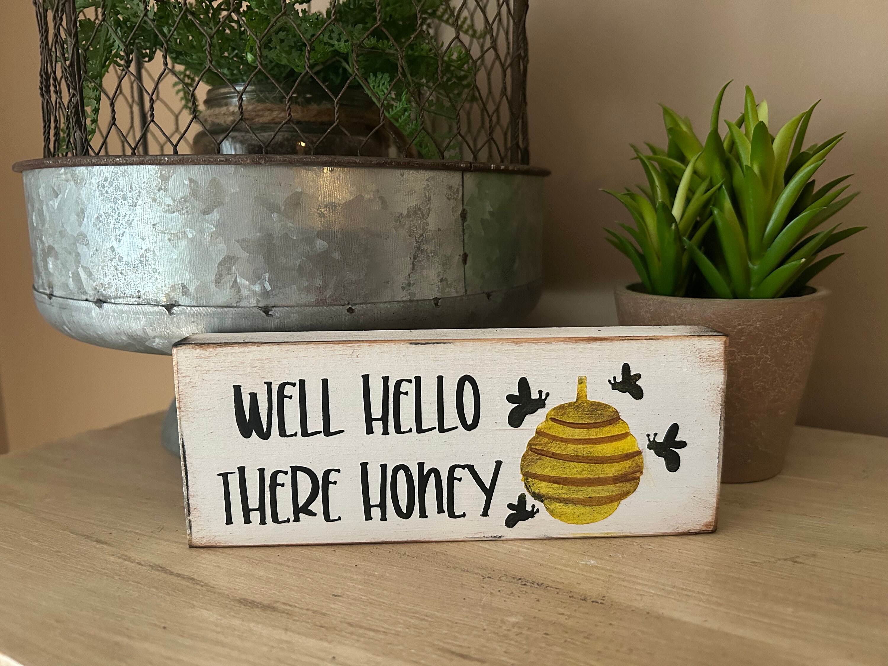 Bee Mini Block Signs Farmhouse Kitchen Plaques Spring Decorations ...