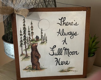 Bear outhouse decor full moon country bath time nature wildlife cabin wall signs