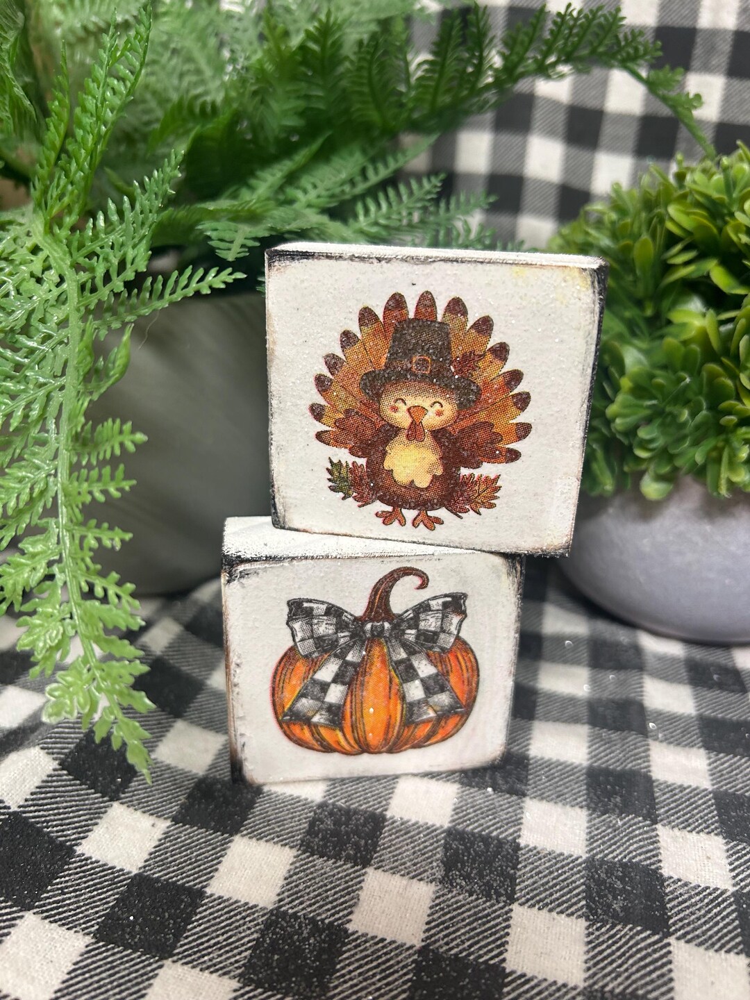 Mini Block Turkey Turkey Pumpkin Fall 2 Piece Mini Wooden Block Set - Etsy