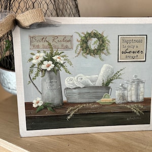 Bath Rules relax farmhouse bathroom powder room themed floral signs