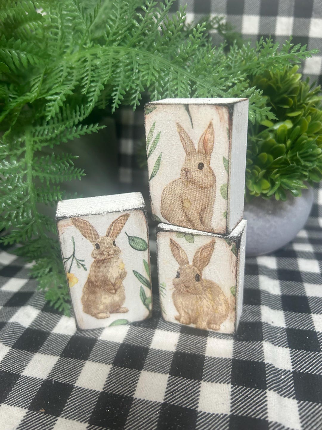 Block Rabbits Wood Bunny Rabbit Mini Blocks Set 3 Bunnies Spring Easter Wood Tiny Signs ...