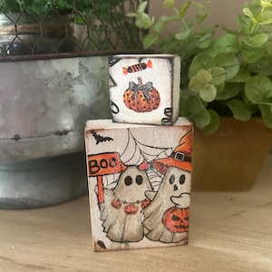 Halloween Mini Block Set of 2: boo ghost Pumpkins - Tiered Tray Decor