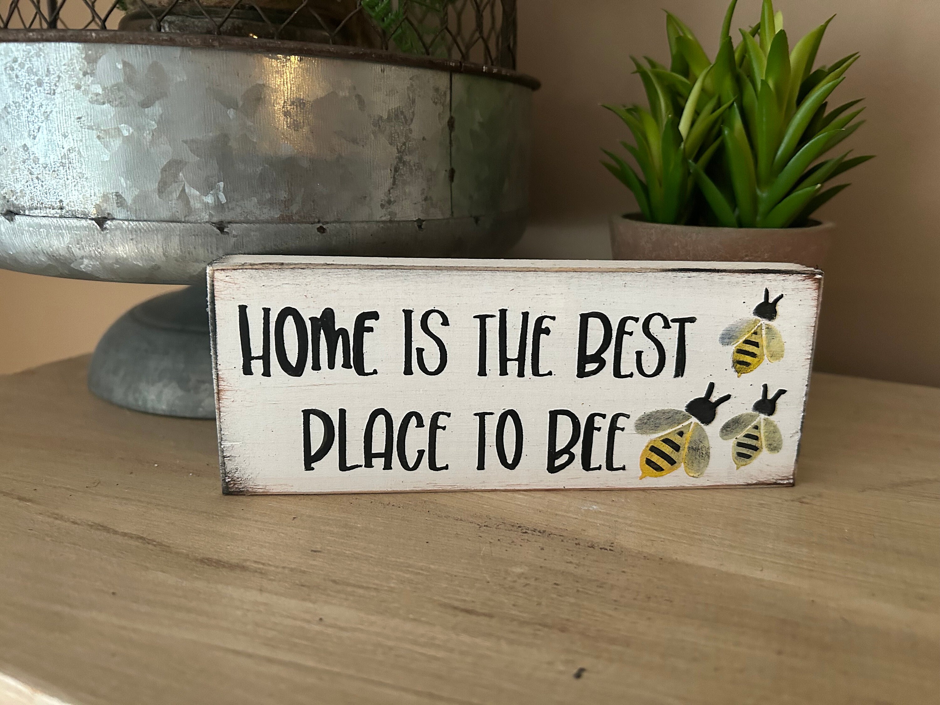 Bee Mini Block Signs Farmhouse Kitchen Plaques Spring Decorations ...