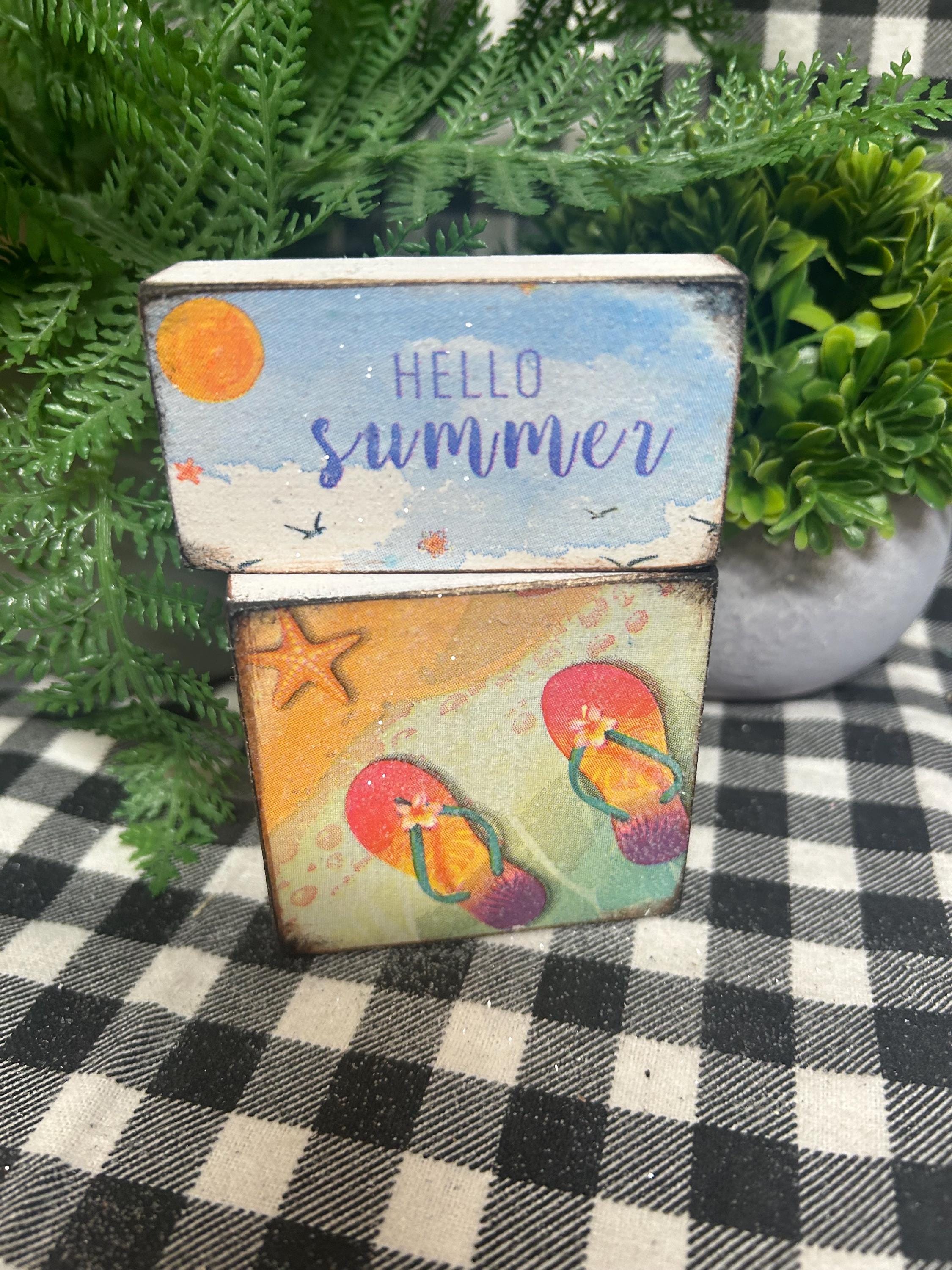 Hello Summer Flip Flop Beach Tier Tray Mini Wooden Block Signs - Etsy
