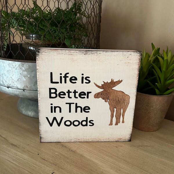 Deer cabin theme wooden block signs moose bear log home camper decor