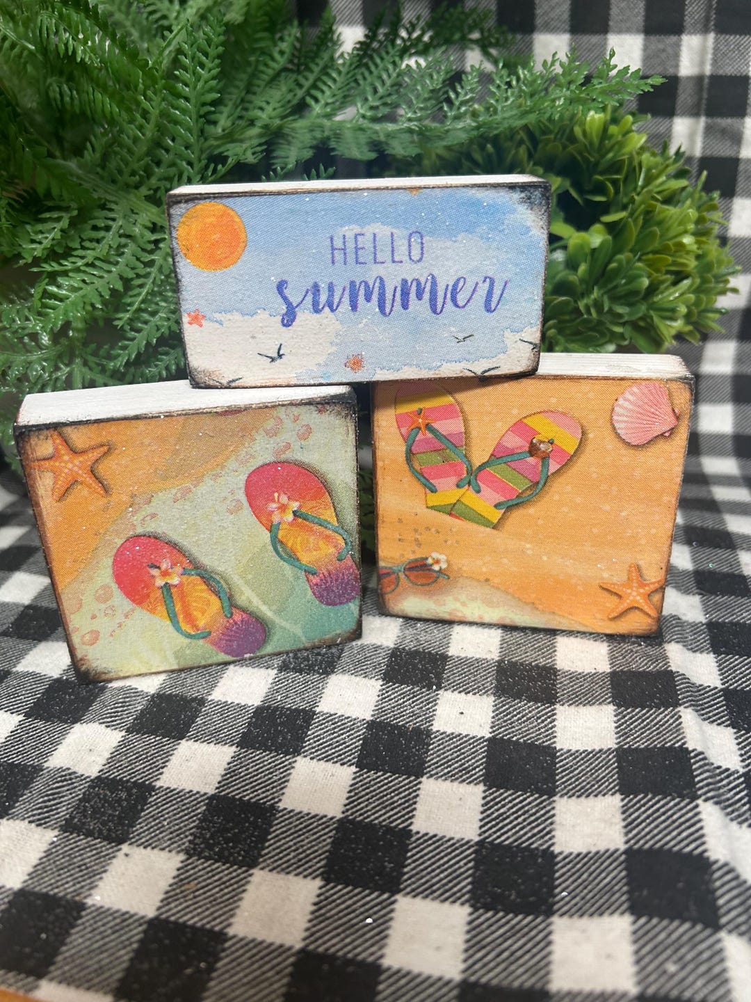 Hello Summer Flip Flop Beach Tier Tray Mini Wooden Block Signs - Etsy