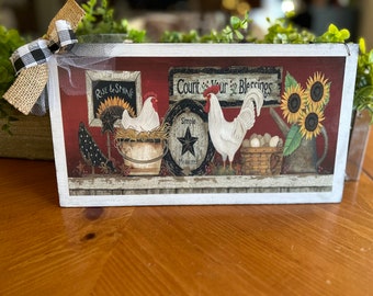 Rooster sunflower rise shine count blessings country kitchen sign