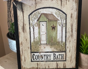 Outhouse country bath bathroom home decor hanging wood wall plaque sign