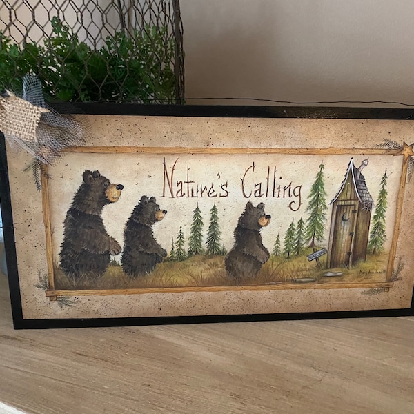 Bear Bathroom decor outhouse Signs Nature's Calling Black Bare Bottoms Welcome Bath art