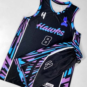 HKsportswear Custom Basketball Jerseys - Purple & White Home and Away - Old School Style - Includes Team Name, Player Name and Player Number