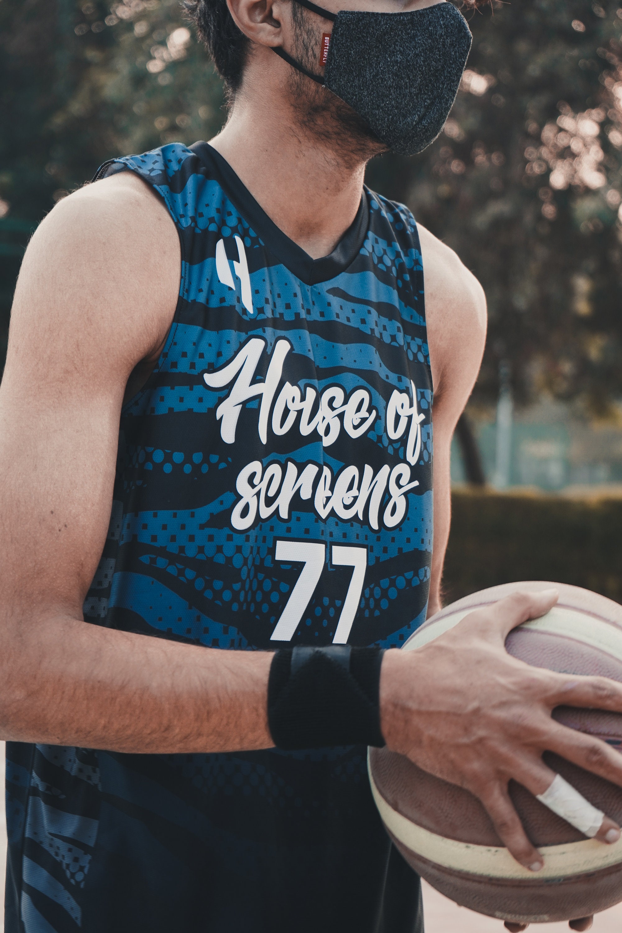 sublimation black blue basketball jersey