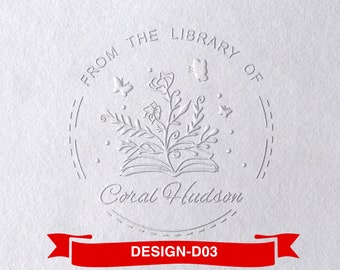 Book Embosser Personalize | From The Library of | Library Stamp | Floral Book Stamp | Teacher Stamp | Book Lover Gift