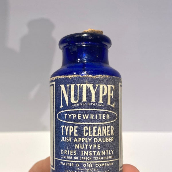 Vintage Cobalt Blue Nutype Ink Remover ~ Rare Crownsville, MD labeled bottle