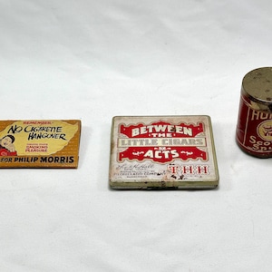 3 pieces of vintage tobacco advertising - matchbook, cigar tin, snuff box