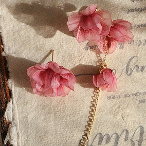Pink petal flower earrings, petal earrings,  flower studs, boho flower earrings,  floral earrings, statement earrings