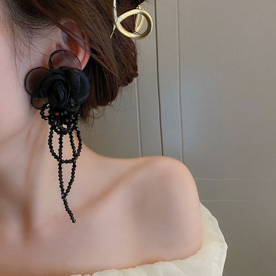 Chiffon Flower Blossom Earringswhite Crystal Floral Airy Bridal