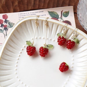 Raspberry Earrings,Cute Fruit Earrings,Minimal Summer Aesthetic, Red Earrings Botanical Earrings, Minimalist earrings Statement Earrings