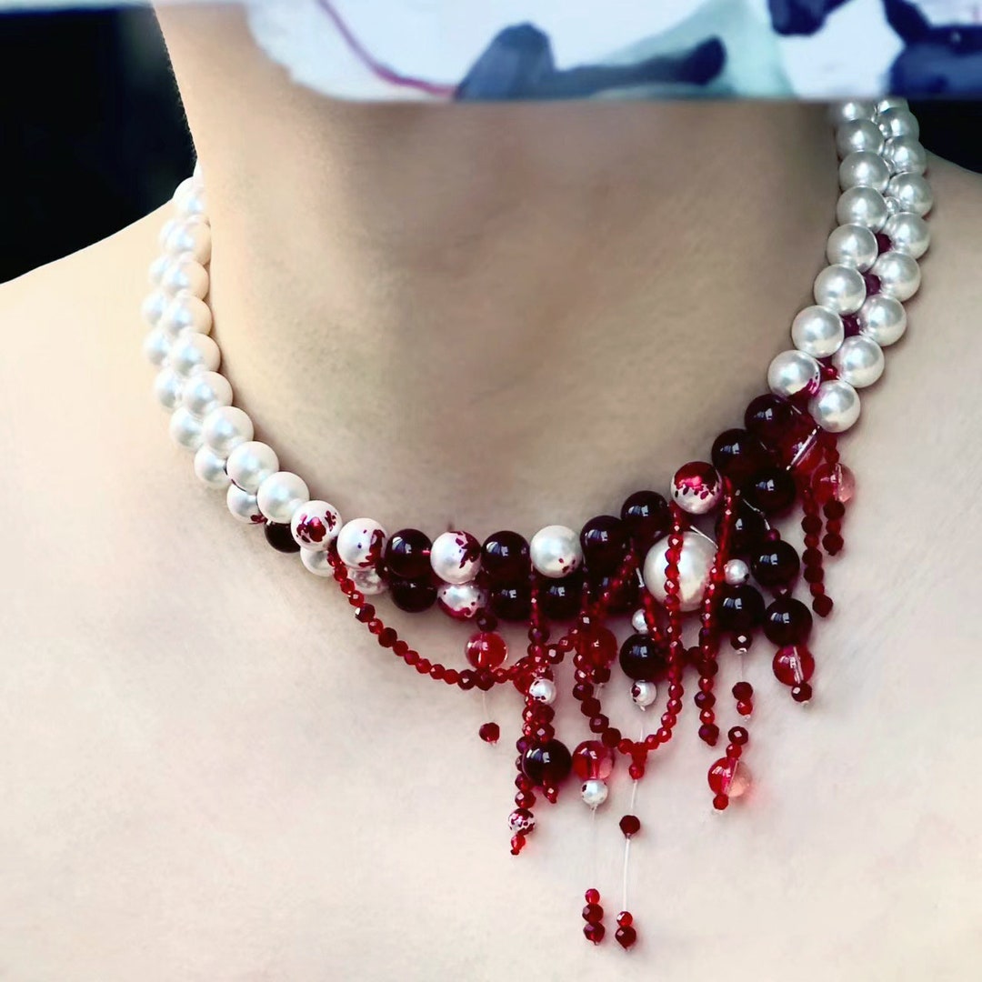 Pearl Choker,bloody Pearl Necklace Choker,handmade Pearl Necklace ...