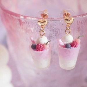 blueberry ice cream earrings.food earrings, Fruit sundae earrings, Pink candy earrings,Cute Gift for girl,No-piercing