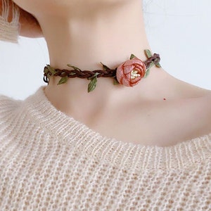 Black Vintage Flower Choker Ribbon Necklace String Wrap Fabric