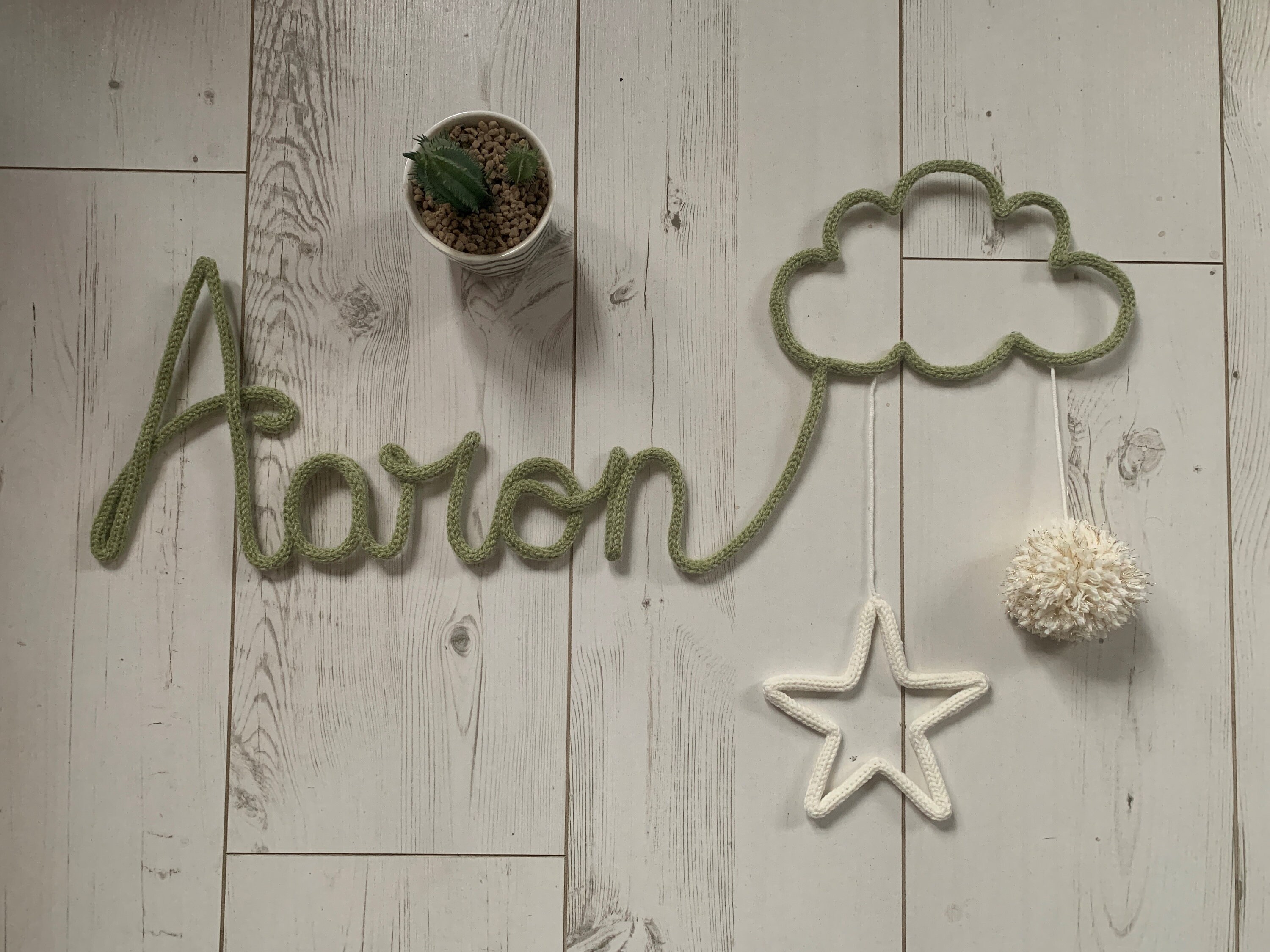 Prénom Tricotin Personnalisé/Prénom avec Nuage Étoile Pompon