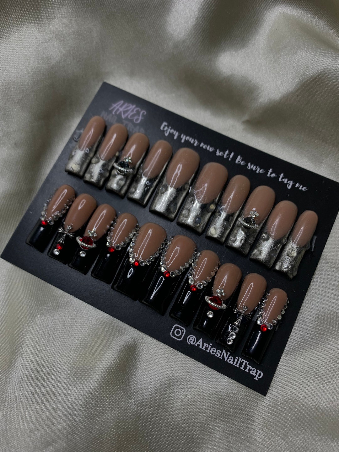 Acrylic Press on Nails Black/chrome - Etsy