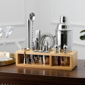 23-Piece Bartender Kit with Bamboo Stand, Cocktail Shaker Set