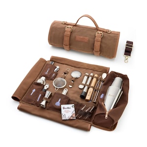 Portable Bartender Bag with 17-Piece Cocktail Kit | Travel Bar Set for Mixologists | Professional Bar Tools Carry | Perfect Bartender Gift